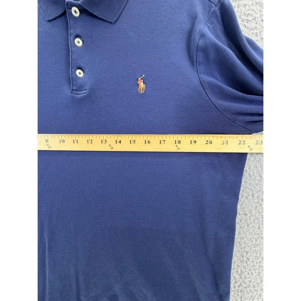 Polo Ralph Lauren Mens Large Long Sleeve Polo Shirt  Blue Classic Fit Flesh Pony